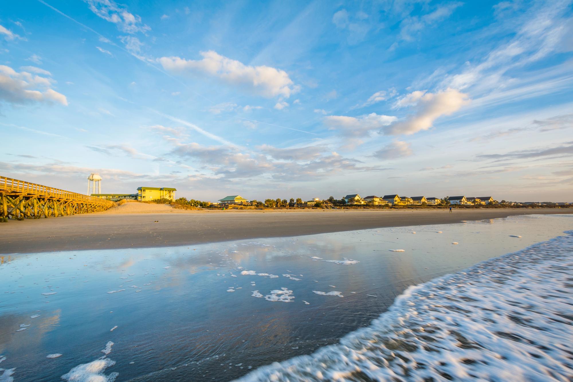 Aerial view of Isle of Palms beach and pier
